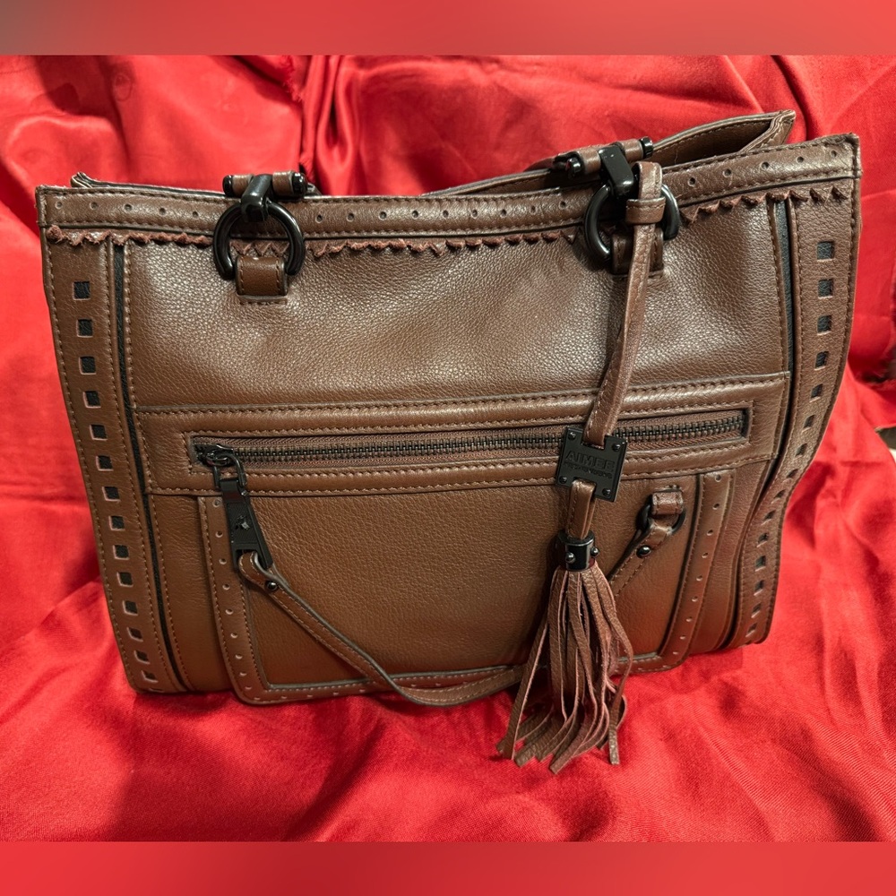 Aimee Kestenberg "Kimberly Shopper" AK7515 Dark Brown Leather Handbag Purse - Picture 2 of 10